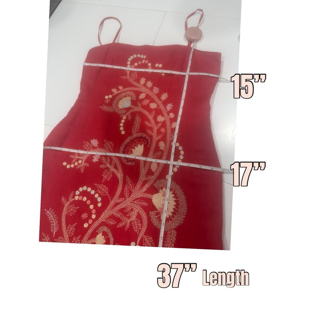 French Connection deep coral Midi Dress with pink and White Embroidery - Picture 6 of 7